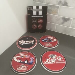 HALLMARK GARAGE KIDDIE CAR COASTER SET New in box 4 ASSORTED Coasters Ceramic